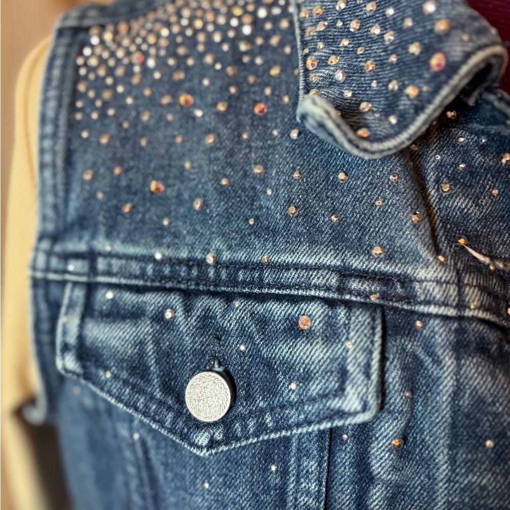 Christine Alexander Blue Denim Jean Vest Bling Swarovski Embellishment - Picture 3 of 7